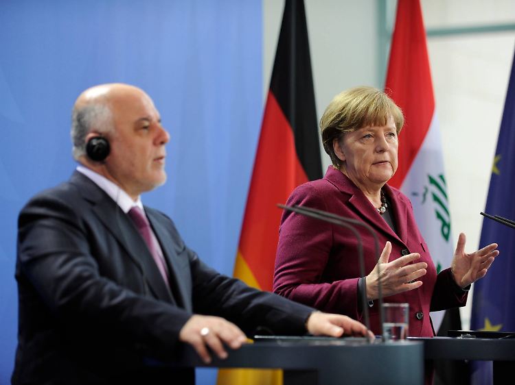 Hinsichtlich militärischer Hilfe hält sich Angela Merkel gegenüber Haider al-Abadi zurück.