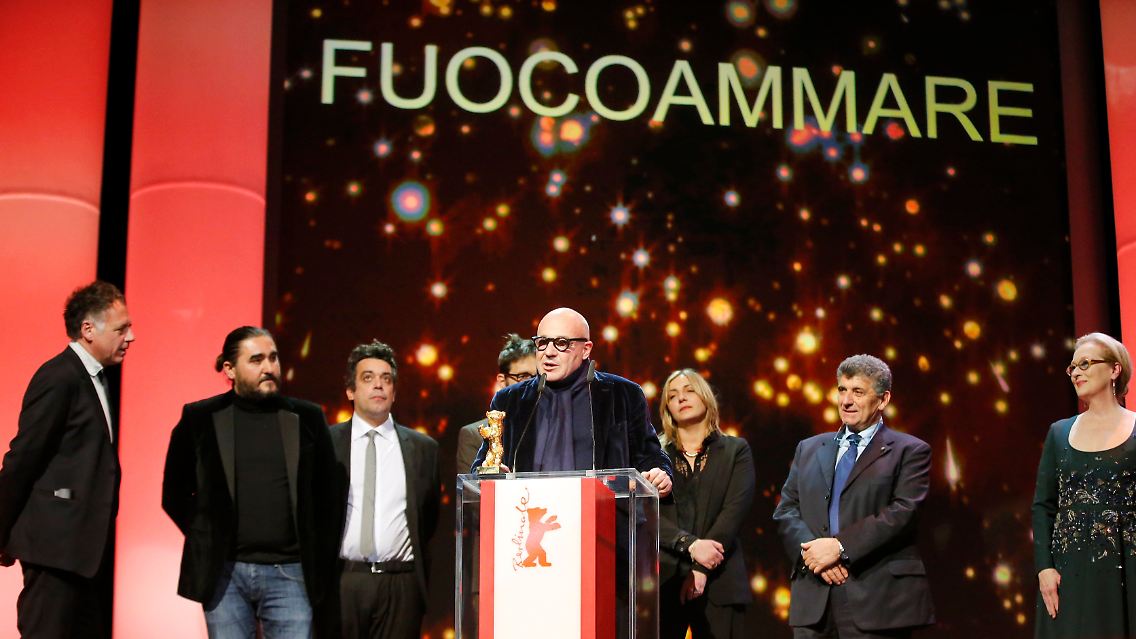Das Filmteam von "Fuocoammare" bei der Preisübergabe.