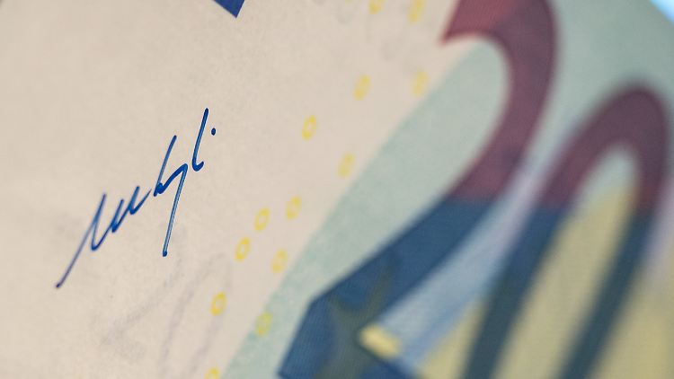 Die Unterschrift von Mario Draghi unter einem 20-Euro-Schein.