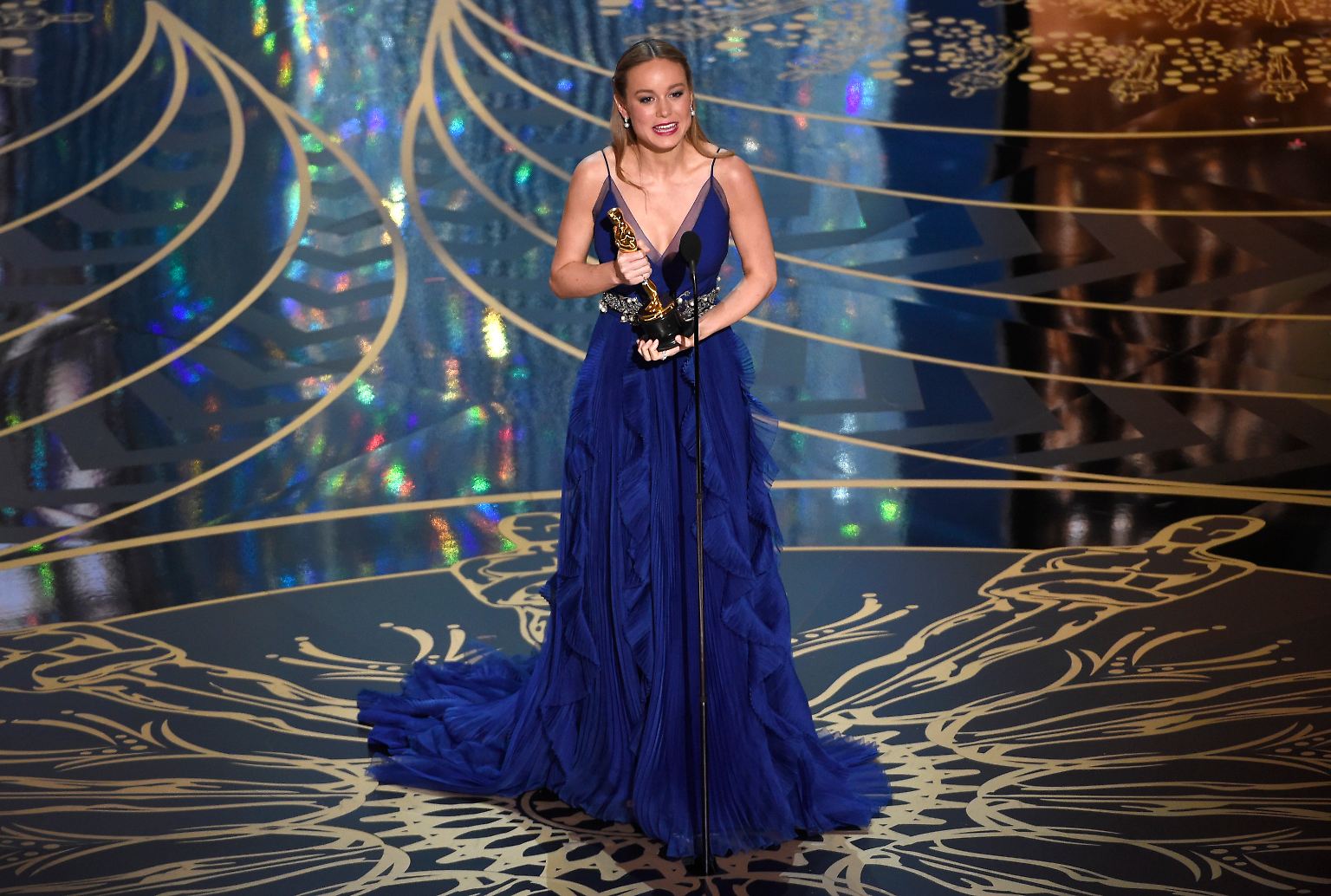 Hier kann sie es noch gar nicht richtig glauben. Es ist der Moment, in dem Brie Larson zu begreifen versucht, ...