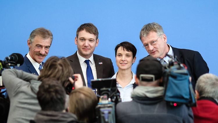Die AfD-Vorsitzende Frauke Petry und die Spitzenkandidaten von Rheinland-Pfalz, Sachsen-Anhalt und Baden-Württemberg.
