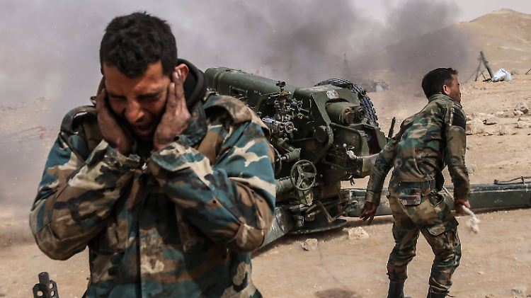 Syrische Artillerie vor Palmyra.