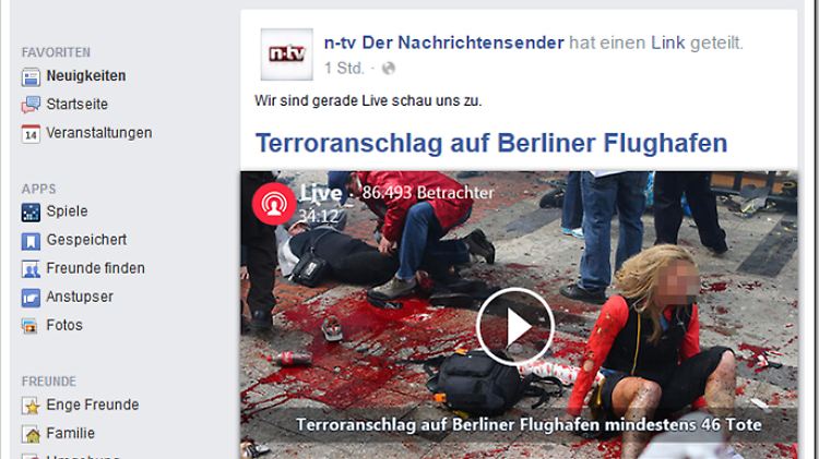So sieht die gefälschte Facebook-Seite zum angeblichen Anschlag auf den Berliner Flughafen aus.