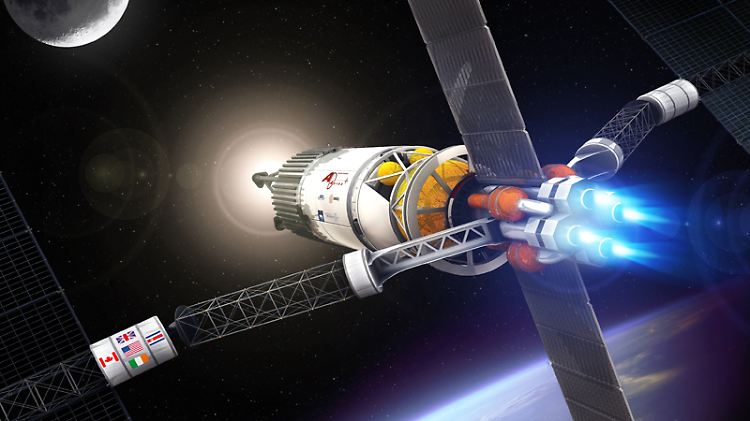 Entwurf für einen Mond-Transporter mit VASIMR-Antrieb. 