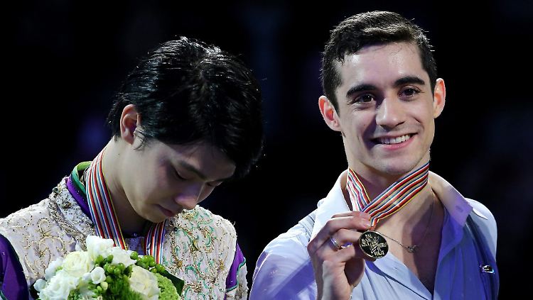 Frust und Freude im selben Trainingsteam: Yuzuru Hanyu blieb nur Platz 2 hinter Weltmeister Daniel Fernandez, der seinen Titel eindrucksvoll verteidigte.