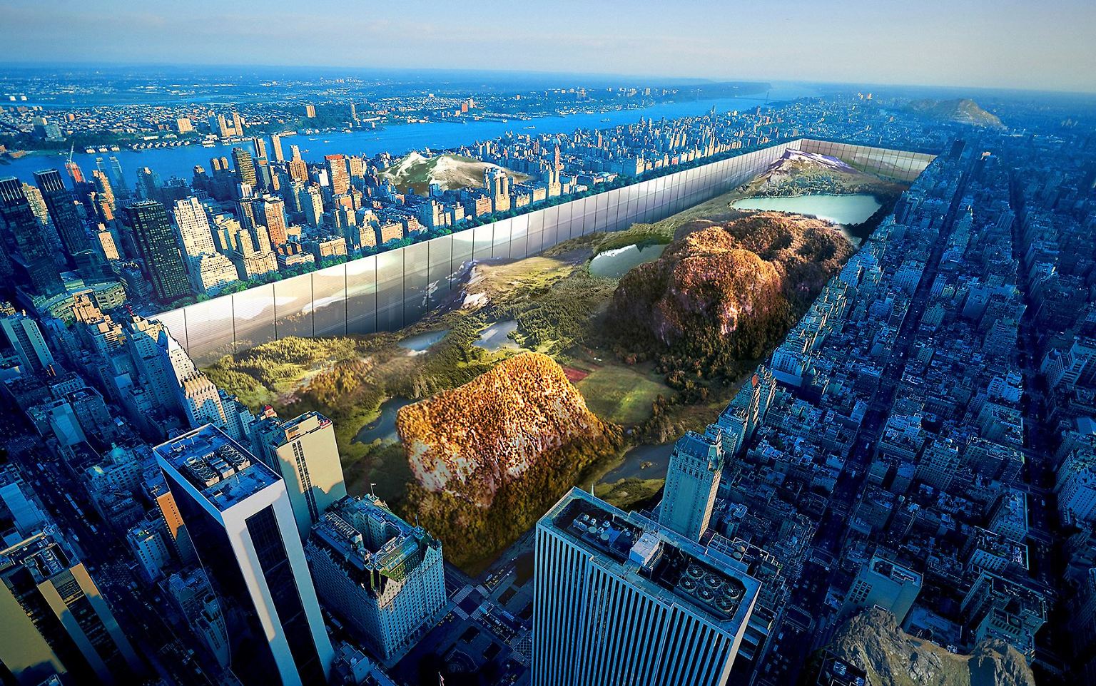 Nein, kein Wolkenkratzer im eigentlichen Sinne - "New York Horizon" - der Siegerentwurf der jährlichen "Skyscraper Competition" des Architekturmagazins "eVolo" - ist eine Neuerfindung des Central Parks in New York. Die Idee der Architekten Yitan Sun und Jianshi Wu ist es, den Park durch eine gigantische Grabung tieferzulegen ...