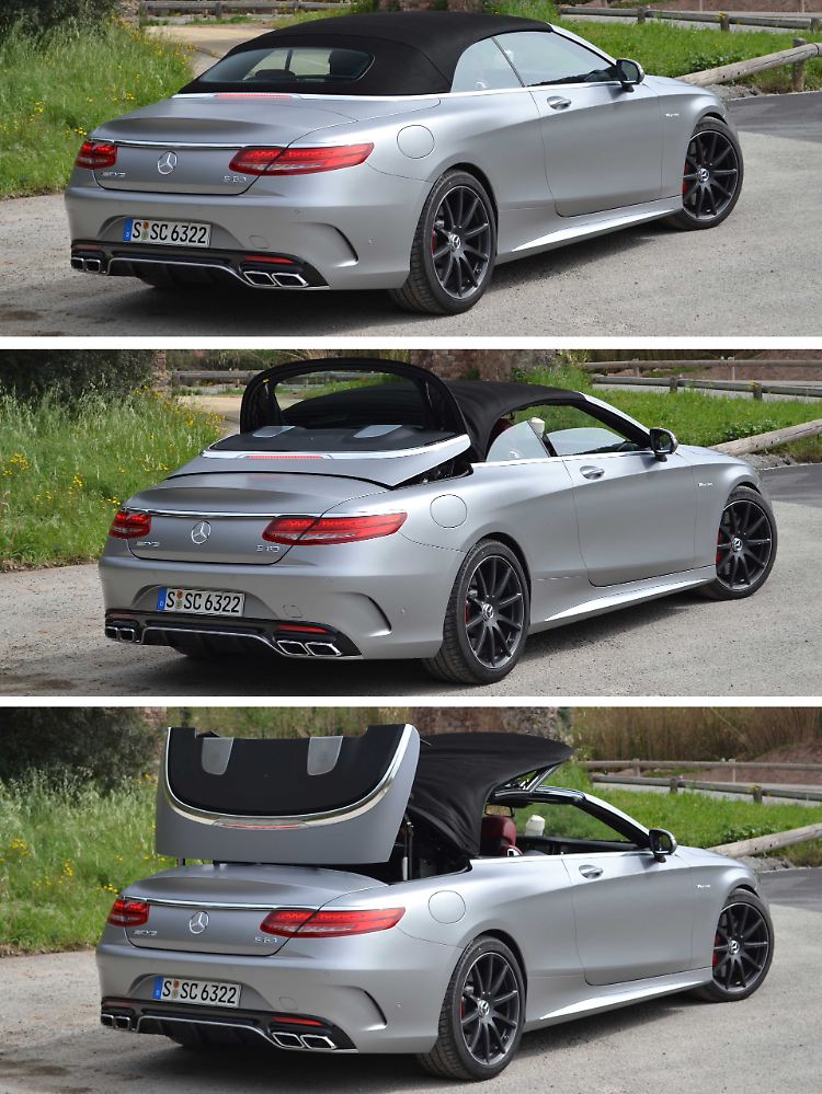 In 20 Sekunden versteckt sich das Verdeck im Kofferraum des S-Klasse Cabrio. Und das bis zu einer Geschwindigkeit von 50 km/h.