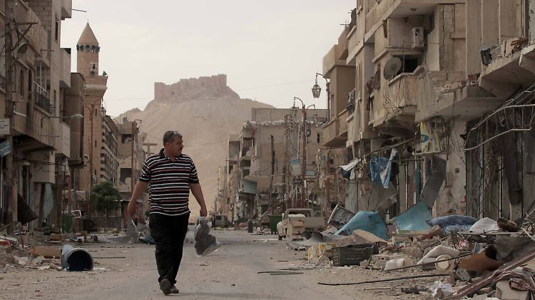 Zerstörte Häuser in der von den Regierungstruppen zurückeroberten Stadt Palmyra.
