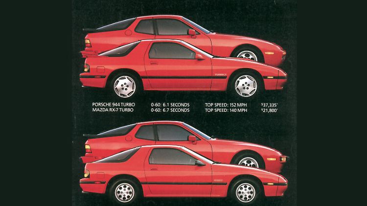 Mazda vergleicht den RX-7 in der Werbung mit dem Porsche 944.