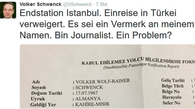 Dies twitterte der ARD-Reporter Schwenck, nachdem ihm die Einreise verweigert wurde.