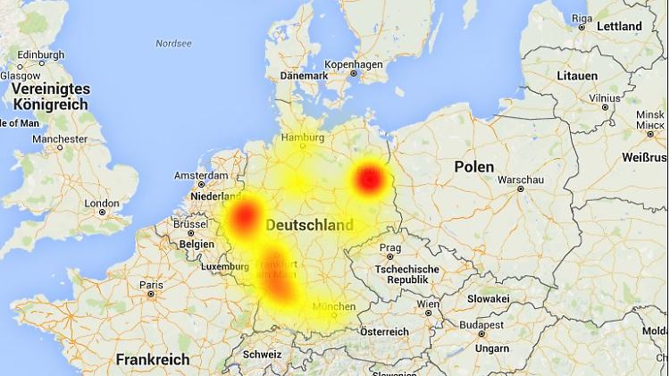 Die Karte von "Allestörungen.de" zeigt an, wo Kunden die meisten Probleme melden.