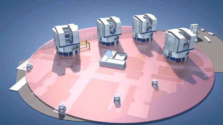 Die einzelnen Teleskope des VLT in Chile können zu einem bis zu 200 Meter großen virtuellen Spiegel zusammengeschaltet werden.