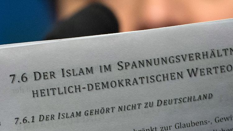 AfD-Chefin Frauke Petry liest auf dem Parteitag in Stuttgart im Entwurf des Programms der AfD.