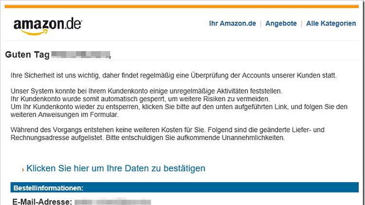So sehen die Phishing-Mails aus, vor denen Mimikama aktuell warnt - sie kommen angeblich von Amazon.de.