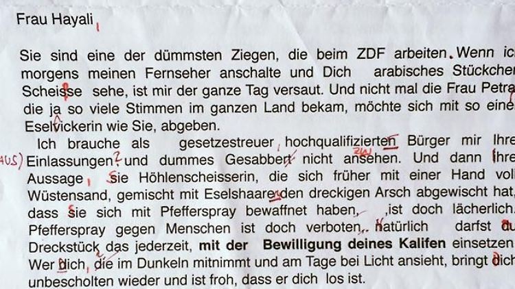 Diesen Leserbrief veröffentlichte Dunja Hayali bei Facebook.
