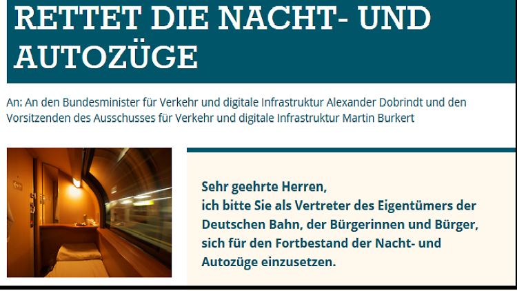 Mit diesem Aufruf wollen die Nachtzug-Fans für den Erhalt kämpfen. Ob sie es schaffen, hängt auch vom Bundestag ab.