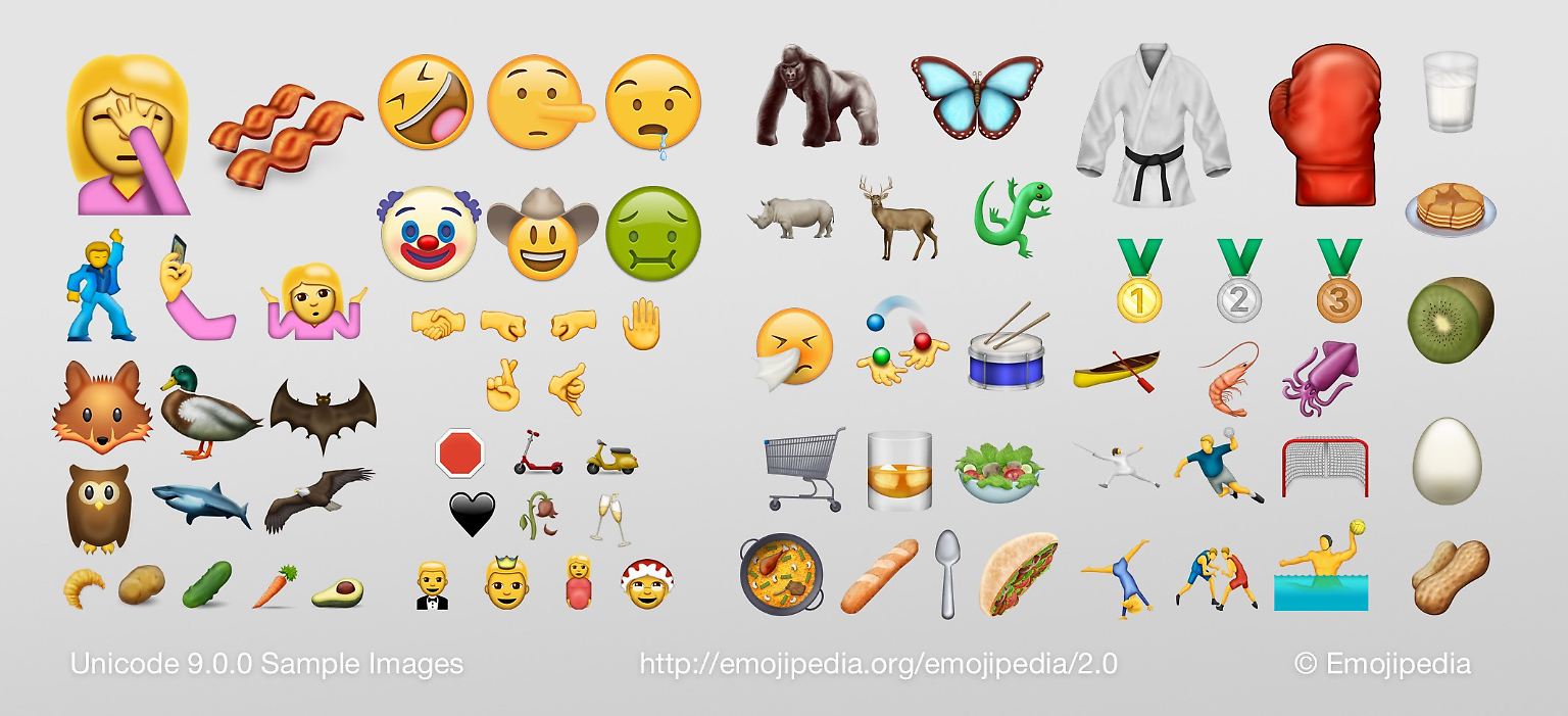 Ab dem 21. Juni 2016 dürfen Google, Apple & Co. insgesamt 72 neue Emojis verwenden. Emojipedia (http://blog.emojipedia.org/new-unicode-9-emojis/) hat Muckups erstellt, die zeigen, wie die Symbole beispielsweise auf dem iPhone aussehen könnten. Hier sind sie: