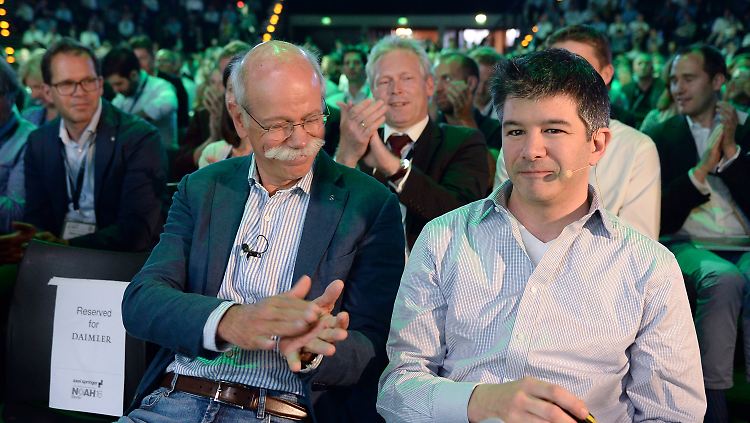 Dieter Zetsche (l.) strebt kontrollierenden Einfluss bei Uber an. Travis Kalanick will keine dominierende Rolle von Daimler.