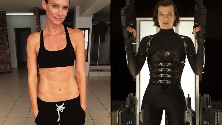 Die durchtrainierte Olivia Jackson (l.) vor ihrem Unfall und Milla Jovovich in ihrer "Resident Evil"-Paraderolle.