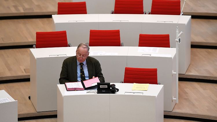 Alexander Gauland (mit Hundekrawatte) im Landtag von Brandenburg. 