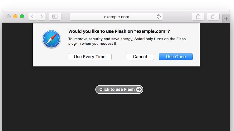 Safari 10 spielt Flash-Inhalte nur noch mit Erlaubnis ab.