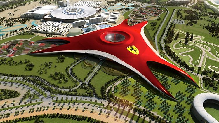 Auch von oben kaum zu übersehen: die Ferrari World, hier noch als Entwurf.