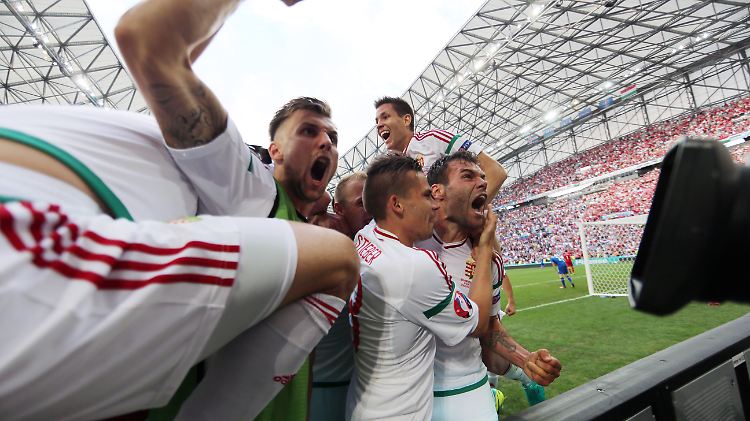 Torjubel der Ungarn - auch sie spielten Unentschieden gegen Island.