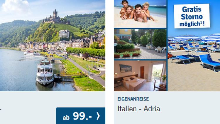 Reiseangebot auf der Webseite von Lidl Reisen.