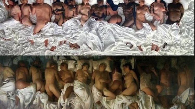Unten das Original-Gemälde von Künstler Vincent Desiderio, dagegen oben Kanye's Interpretation im Video.