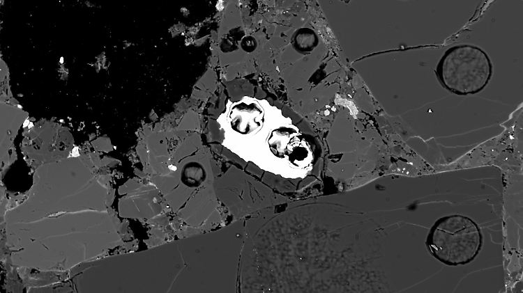 Einschlüsse in Meteorit EET 83309: Opale können bis zu 30 Prozent Wasser enthalten.
