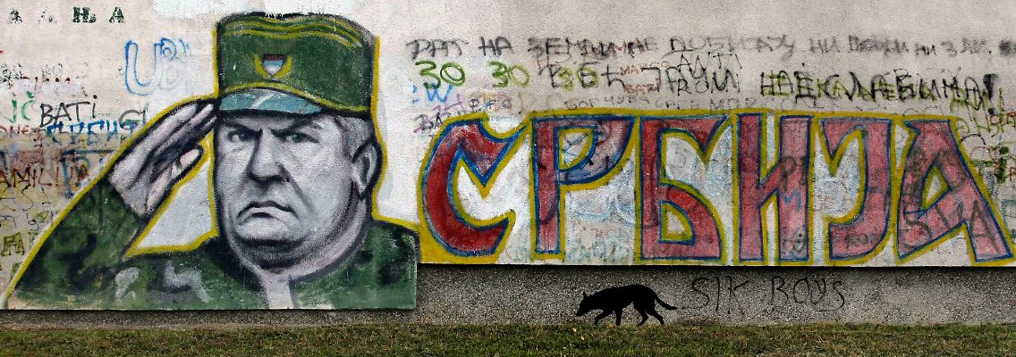Wo ist er? Ein Graffiti zeigt Mladic in der serbischen Hauptstadt Belgrad.