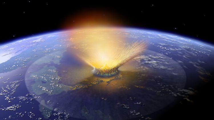 Die Illustration zeigt den  Asteroideneinschlag auf der Erde, der vor 65 Millionen Jahren die Dinosaurier ausgerottet haben soll.