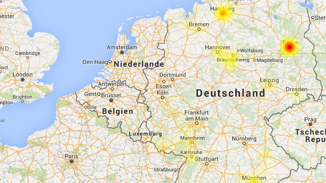 Die aktuelle Störungskarte für Kabel Deutschland.