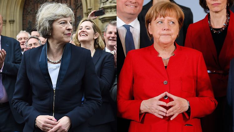 Was ihre Gestik angeht, scheinen Theresa May und Angela Merkel ähnliche Posen zu bevorzugen.