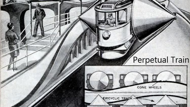Kam immer wieder in Mode: die Vision von einem Zug, der ohne äußeren Antrieb unterwegs ist.