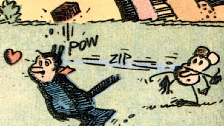 Vielleicht eines der bekanntesten Comicpaare der Geschichte: "Krazy Kat" und die Ziegelsteine werfende Maus Ignatz von George Herriman. 
