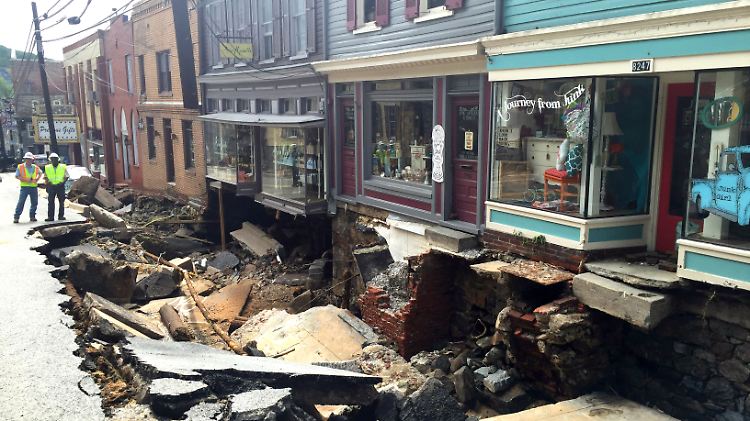 Entlang der historischen Main Street wiegen die vom Unwetter verursachten Schäden schwer.