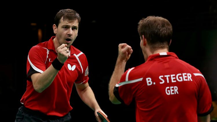 Nervenschlacht: Timo Boll und Bastian Steger gewannen ihr Doppel gegen Südkorea mit 3:2.