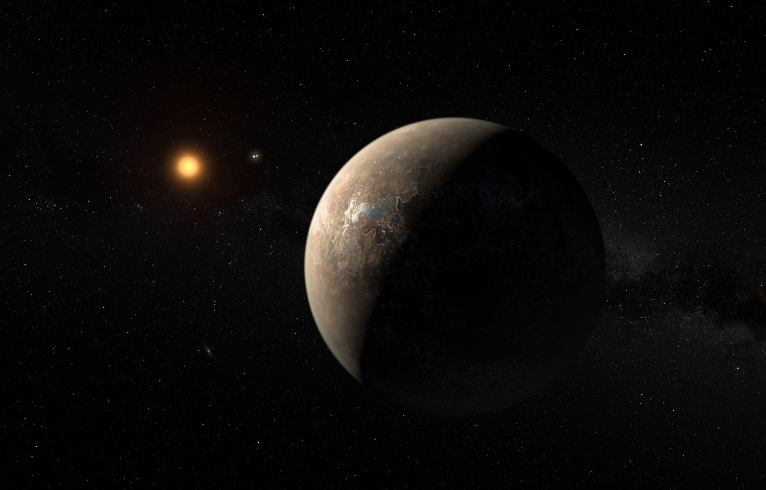 So könnte sie aussehen: die "zweite Erde". Ein Kandidat ist der erst im Sommer 2016 entdeckte Planet um unseren Nachbarstern im All - Proxima Centauri. Auf der Oberfläche von ...