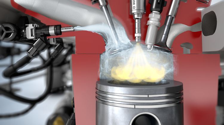 Noch vor Zündung des Kraftstoffs wird bei der Bosch-Technik ein feiner Wassernebel in den Ansaugtrakt eingespritzt.