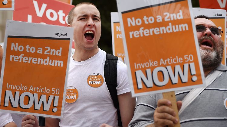 Raus hier, aber schnell! Brexit-Befürworter fordern vor dem Parlament in London den sofortigen Beginn der Austrittverhandlungen. 