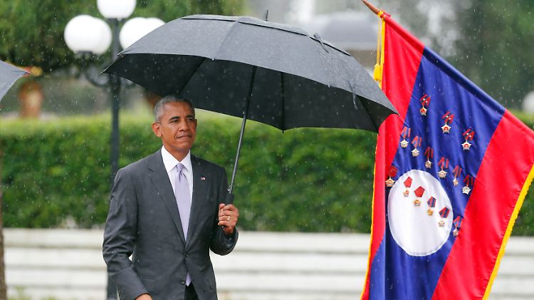 Regenwetter zum Empfang: Ein offizielles bilaterales Treffen mit Duterte hatte Obama zunächst abgesagt. 
