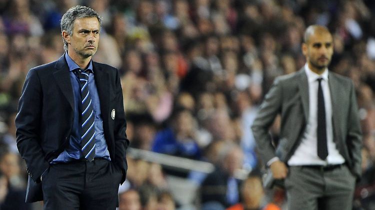 José Mourinho, nun in Diensten von ManUnited, und ManCitys Trainer Josep Guardiola mögen sich nicht besonders.