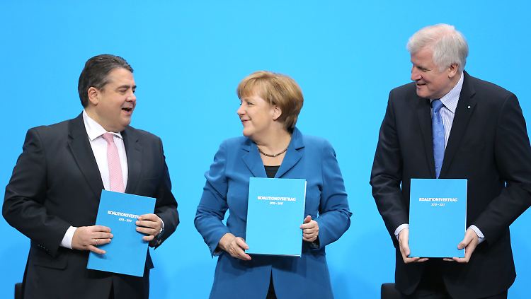 2013 konnten Gabriel, Merkel und Seehofer beim Abschluss ihrer Koalitionsverhandlungen noch gemeinsam Lachen.