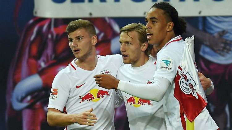 Unersättlich: Leipzigs Timo Werner, Emil Forsberg und Yussuf Poulsen.