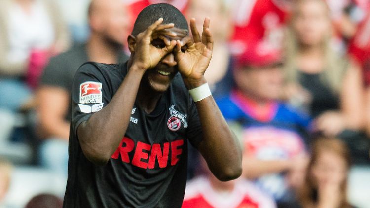 Er hat gut Faxen machen: Kölns Anthony Modeste jubelt über seinen Treffer zum 1:1.