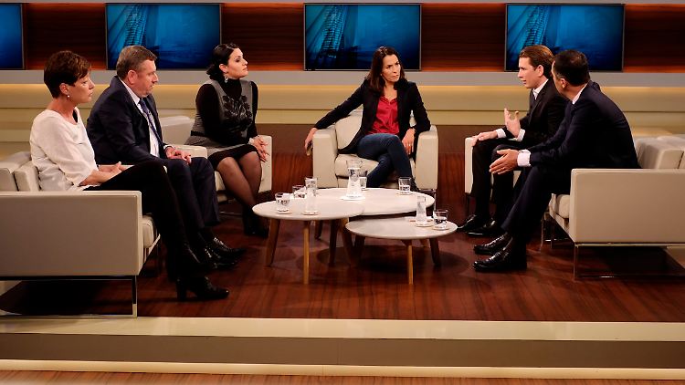 Zu Gast bei Anne Will waren an diesem Sonntag Cathrin Kahlweit, Péter Györkös, Lamya Kaddor, Sebastian Kurz sowie Cem Özdemir (von links).