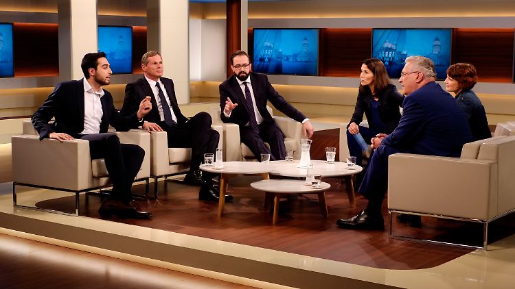 Wills Gäste von links nach rechts: Abdul Abbasi, Georg Mascolo, Sebastian Gemkow, Joachim Herrmann und Katja Kipping