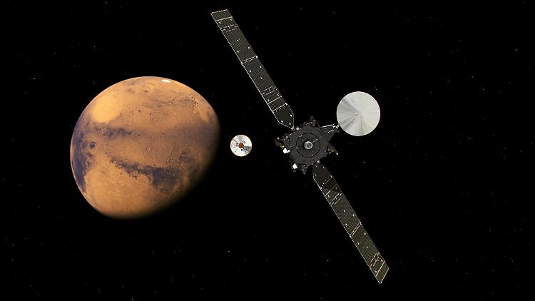 Illustration des "Schiaparelli"-Abstiegs auf den Mars.