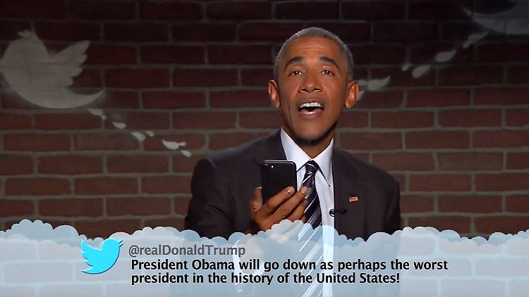Obama hatte sichtlich Freude am Vorlesen der "fiesen Tweets".